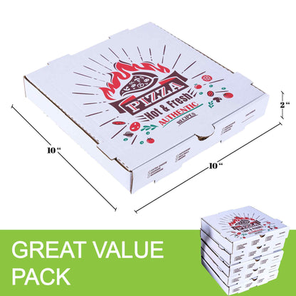 White Pizza Boxes - 10" x 10" x 2" - 50 Bundle