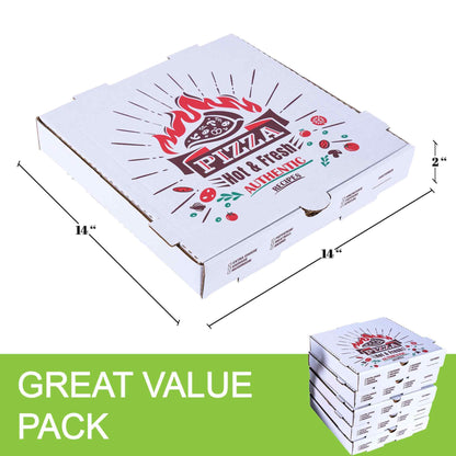 White Pizza Boxes - 14" x 14" x 2" - 50 Bundle