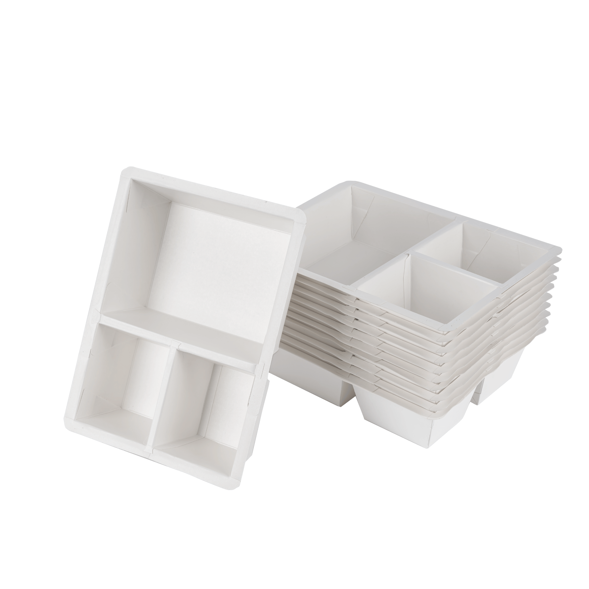 3 Compartment White Containers & Trays - 7.9
