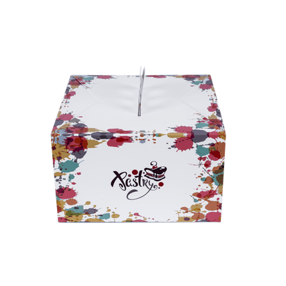 White Stock Print Cake Boxes with Handle- 10" x 10" x 6" - 100 Case