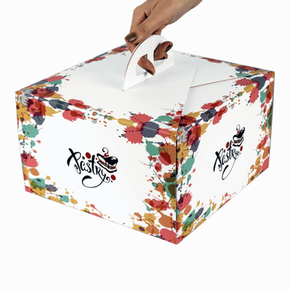 White Stock Print Cake Boxes with Handle- 10" x 10" x 6" - 100 Case